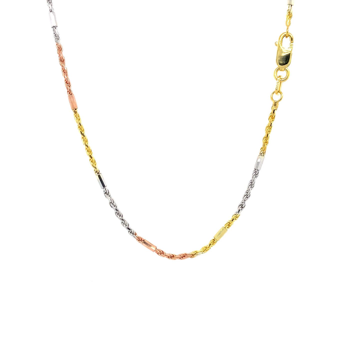 14k 1.5mm Tri-Color Rope w/Bar