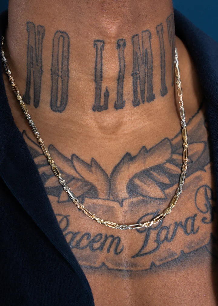 14k 3.5mm Semi-Solid Tri-Color Figarope / Milano (20''=)