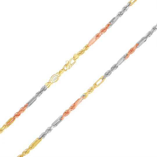 14k 4.3mm Tri-Color Semi-Solid Figarope / Milano (20''=)
