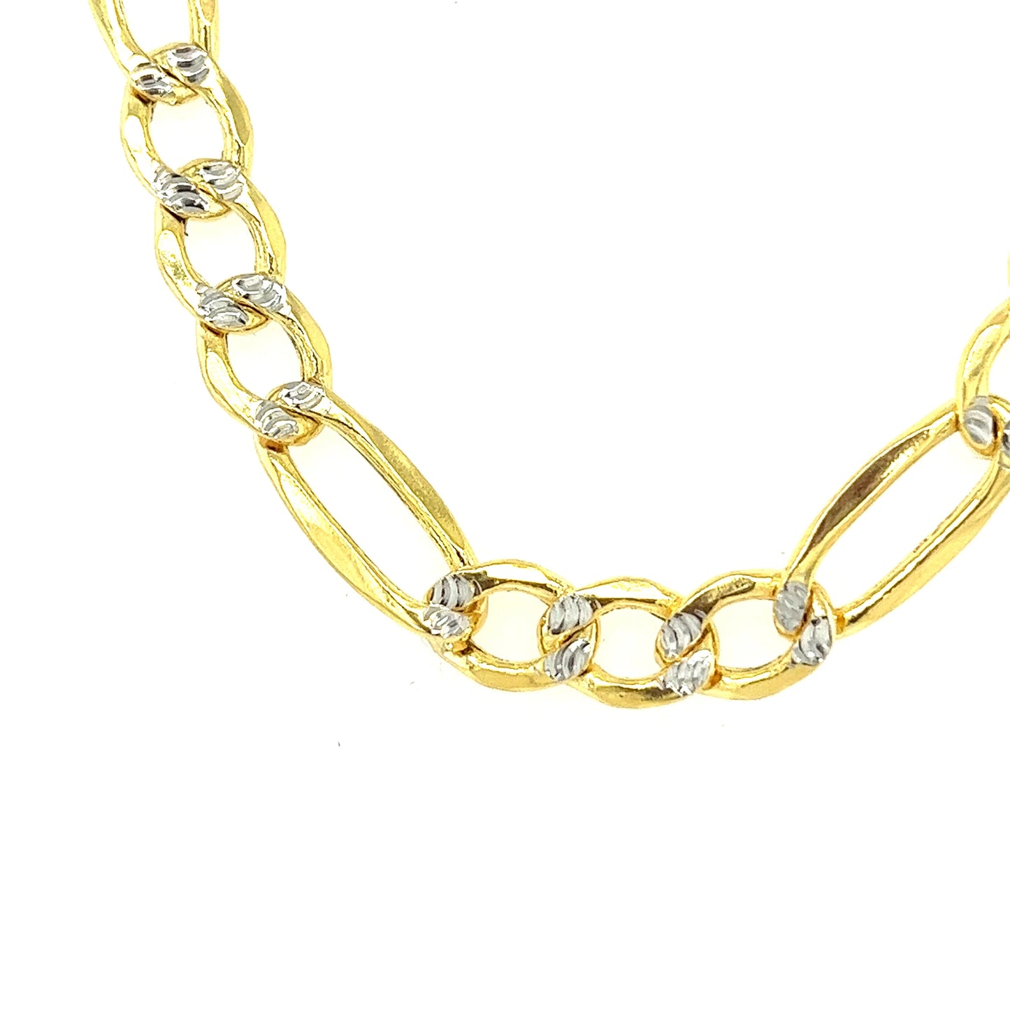 14k 6mm Hollow White Pave Figaro (20''=15.2gr)