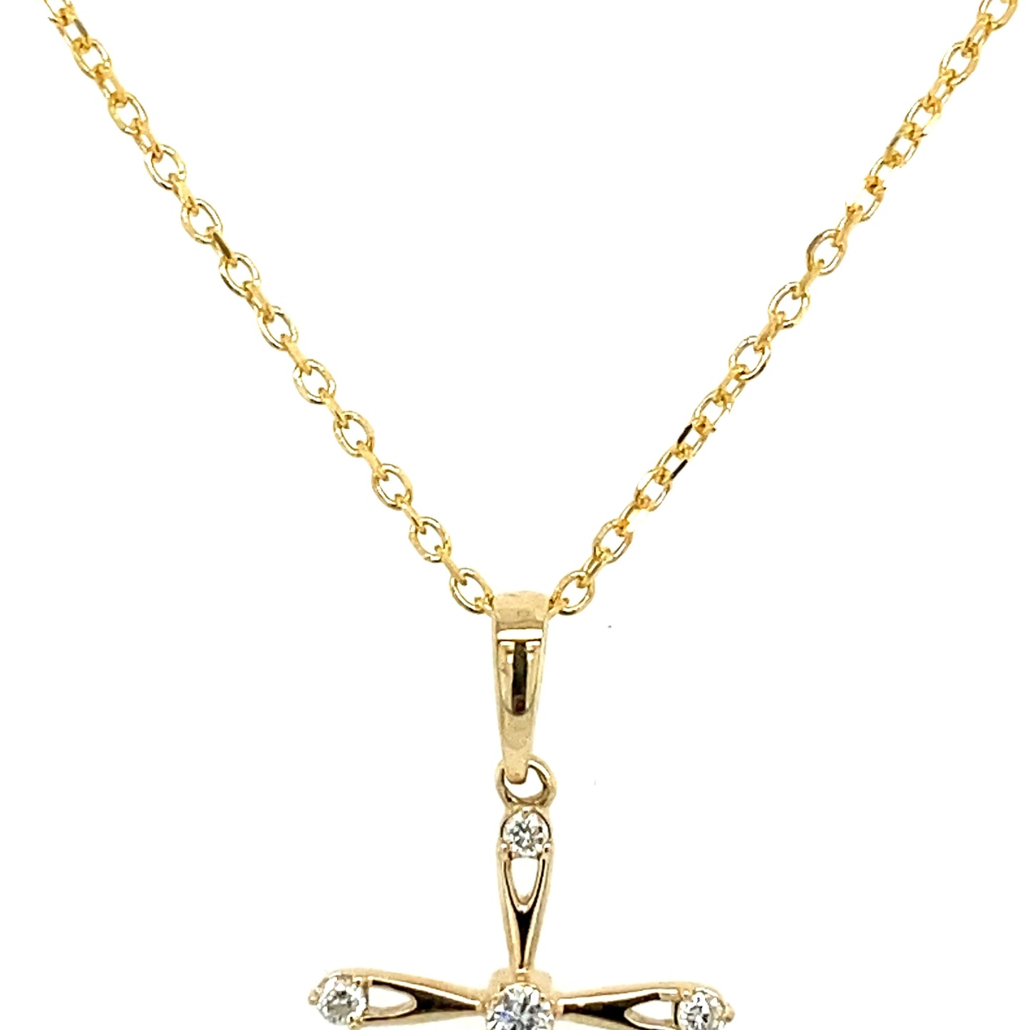 0.07Ct Diamond Cross Pendant w/Chain 14k YG