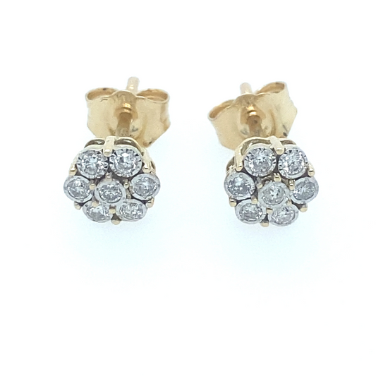 0.20Ct Diamond Flower Stud Earrings 14k YG