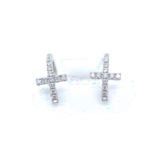0.25Ct Diamond Huggie Cross Earrings 14k YG