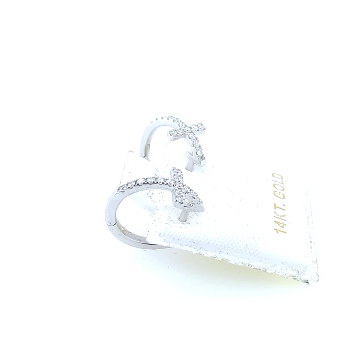 0.25Ct Diamond Huggie Cross Earrings 14k YG