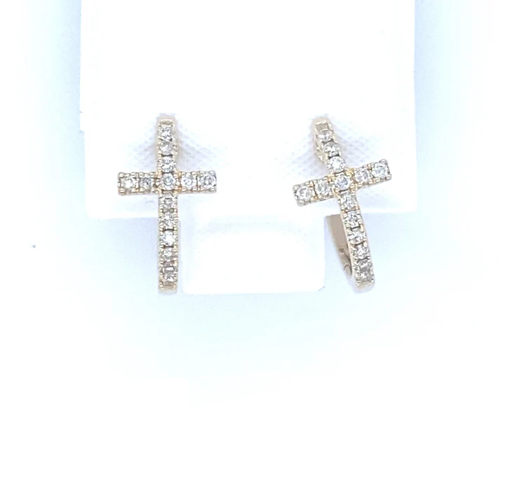0.25Ct Diamond Huggie Cross Earrings 14k YG
