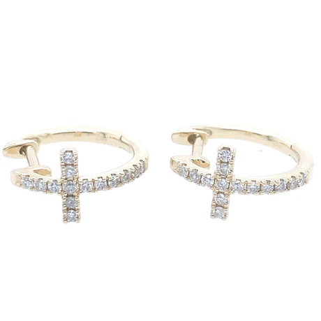0.25Ct Diamond Huggie Cross Earrings 14k YG