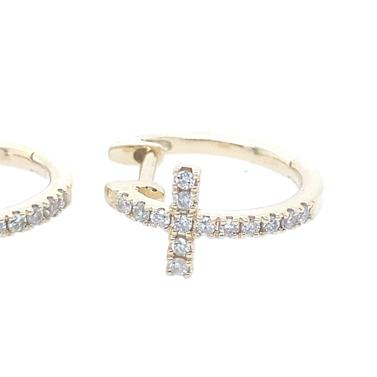 0.25Ct Diamond Huggie Cross Earrings 14k YG