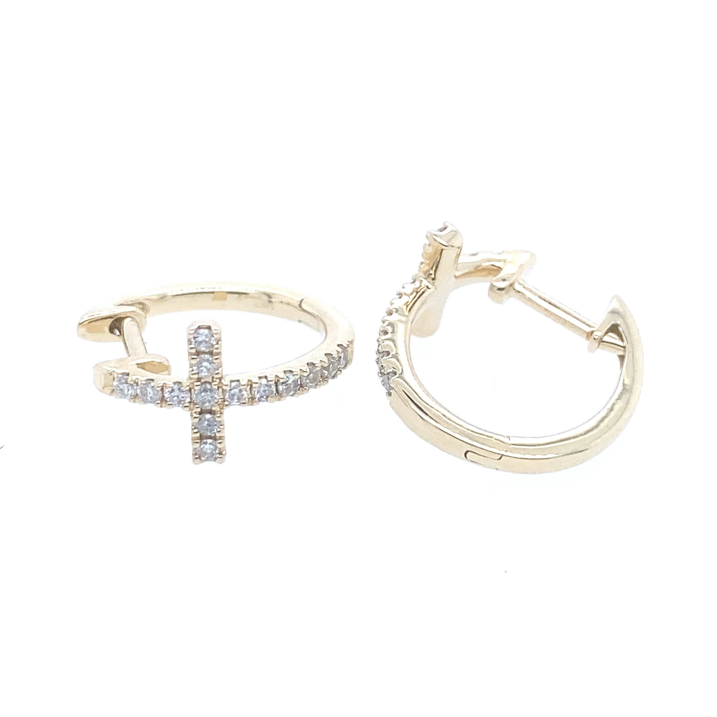 0.25Ct Diamond Huggie Cross Earrings 14k YG