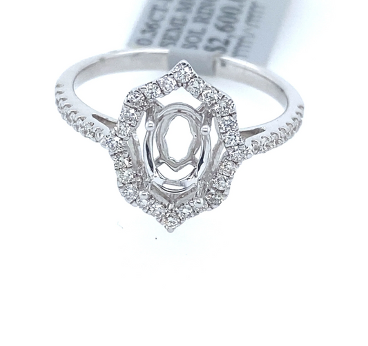 [Ring] 0.36Ct Diamond Oval Solitaire Semi-Mount Ring 14k WG