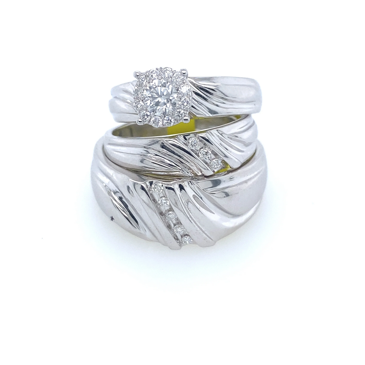 [Ring] 0.56Ct Diamond Bridal Trio Ring Set 14k WG