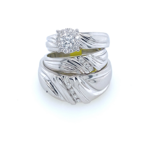 [Ring] 0.56Ct Diamond Bridal Trio Ring Set 14k WG
