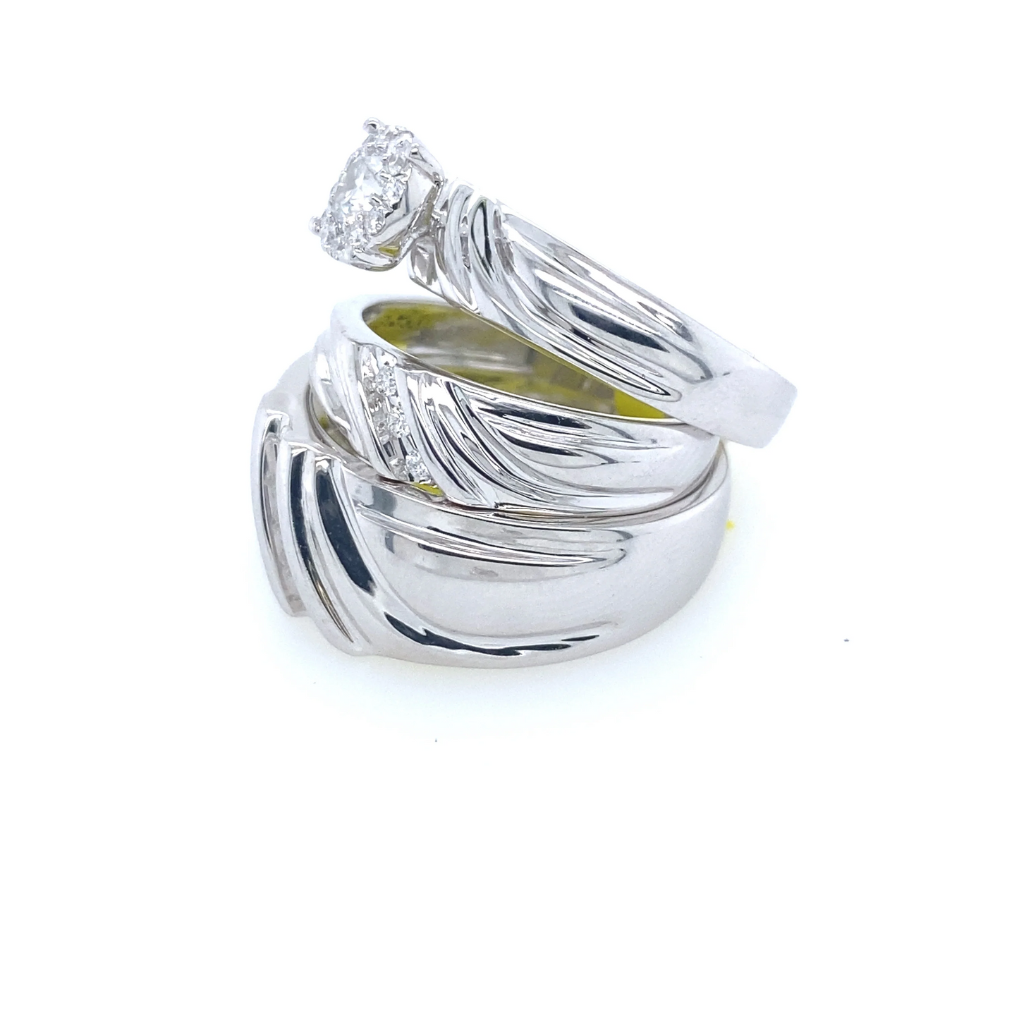 [Ring] 0.56Ct Diamond Bridal Trio Ring Set 14k WG