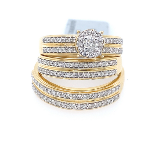 [Ring] 0.84Ct Diamond Trio Ring Set 14k YG
