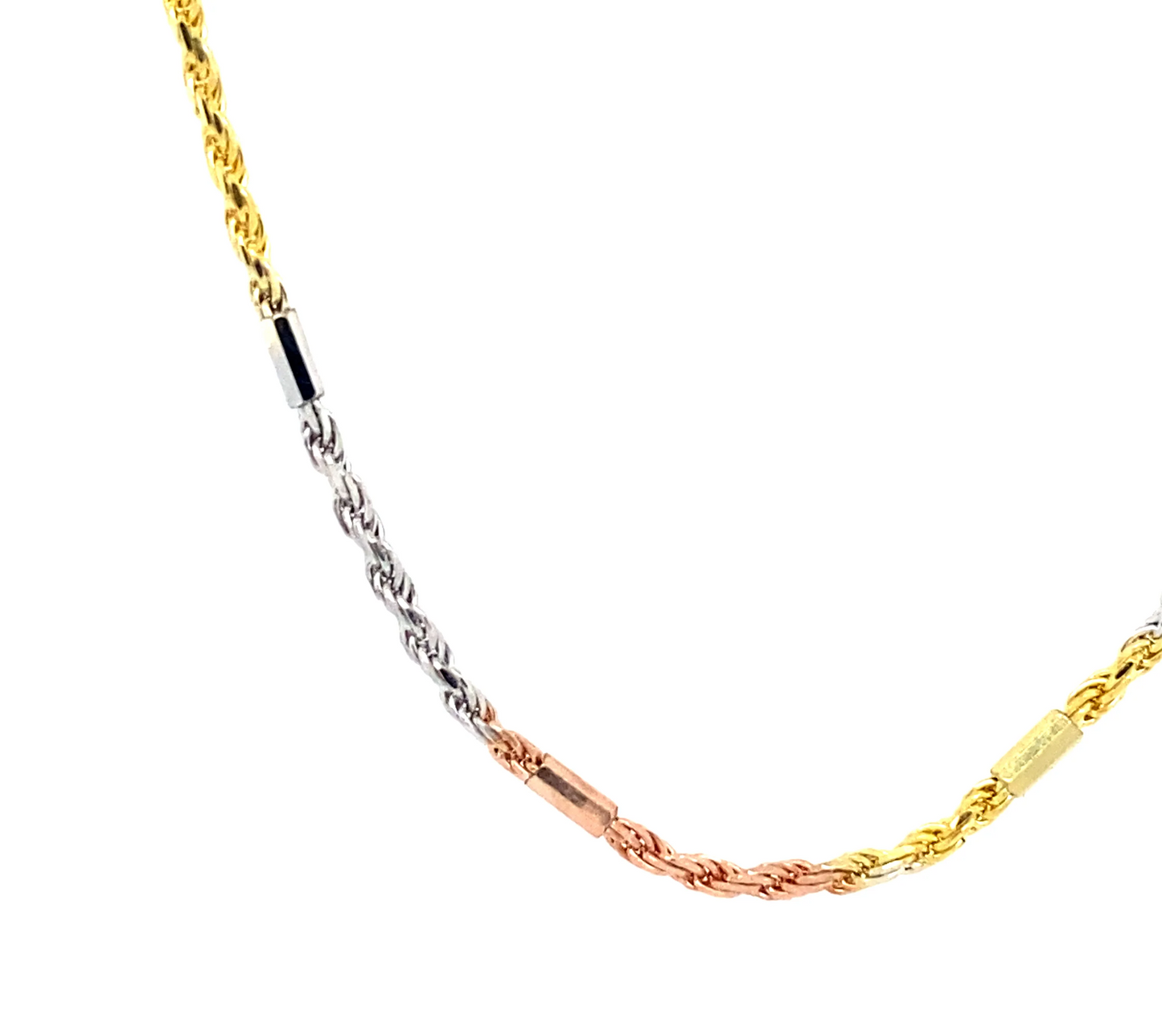 14k 1.5mm Tri-Color Rope w/Bar