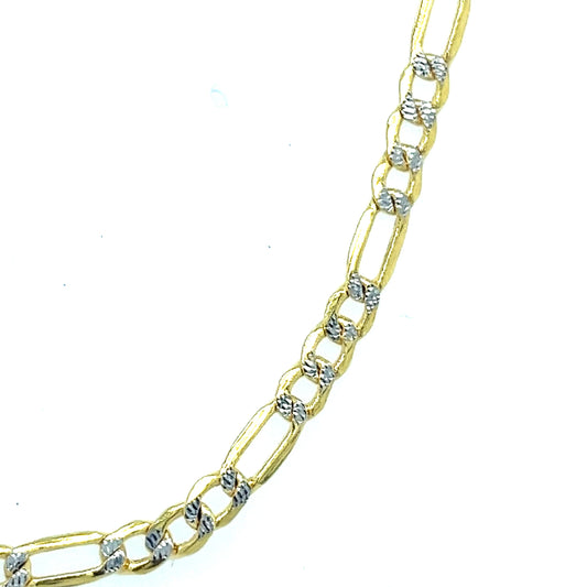 14k 3.4mm Hollow White Pave Figaro (20''=4.6gr)
