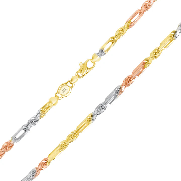 14k 3.5mm Semi-Solid Tri-Color Figarope / Milano  (20''=)
