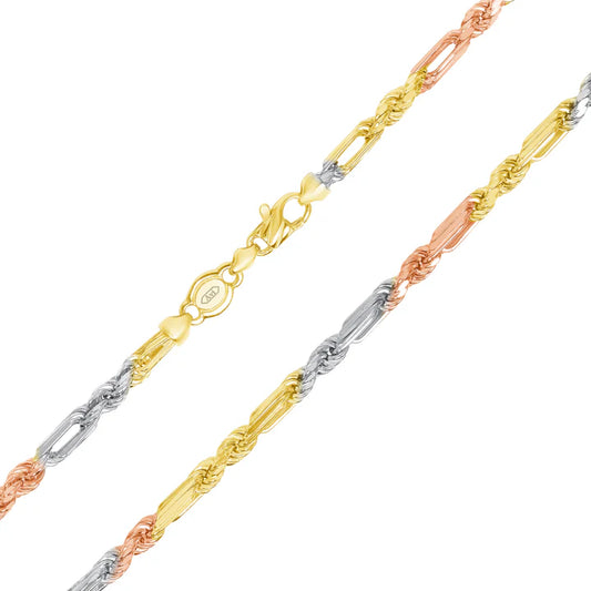 14k 3.5mm Semi-Solid Tri-Color Figarope / Milano  (20''=)