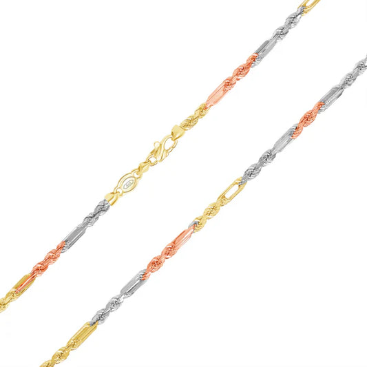 14k 4.3mm Tri-Color Semi-Solid Figarope / Milano (20''=)
