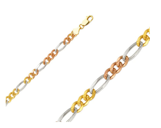 14k 4.5mm Tri-Color Hollow Figaro (20''=6.5gr)
