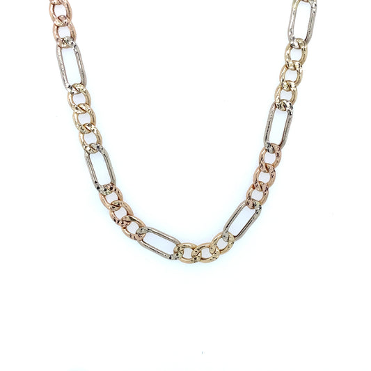 14k 5.1mm Tri-Color Hollow Figaro (20''=11.0gr)