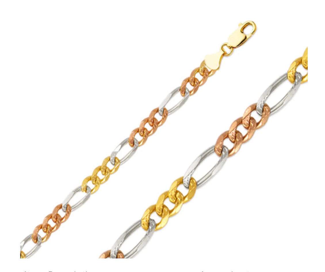 14k 5.1mm Tri-Color Hollow Figaro (20''=11.0gr)