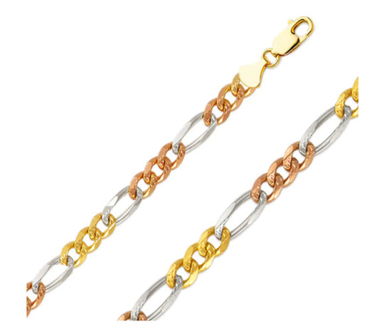 14k 6.2mm Tri-Color Hollow Figaro (20''=16.4gr)
