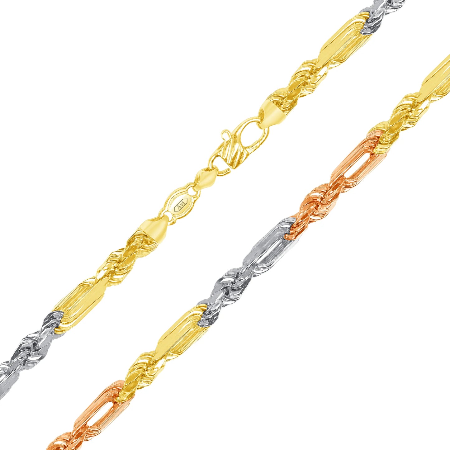 14k 6mm Tri-Color Hollow FigaRope DC / Milano (20''=)