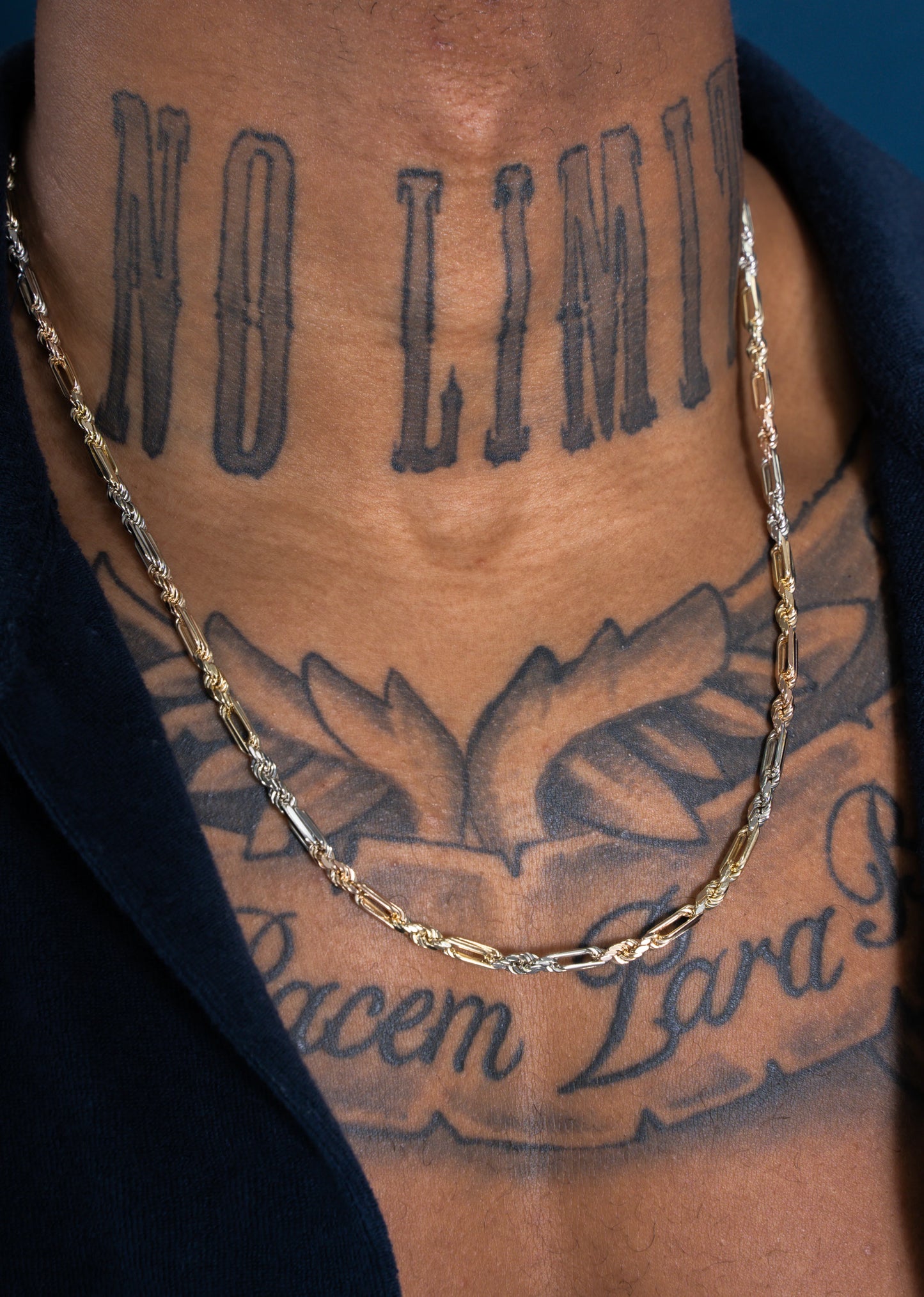 14k 6mm Tri-Color Hollow FigaRope DC / Milano (20''=)