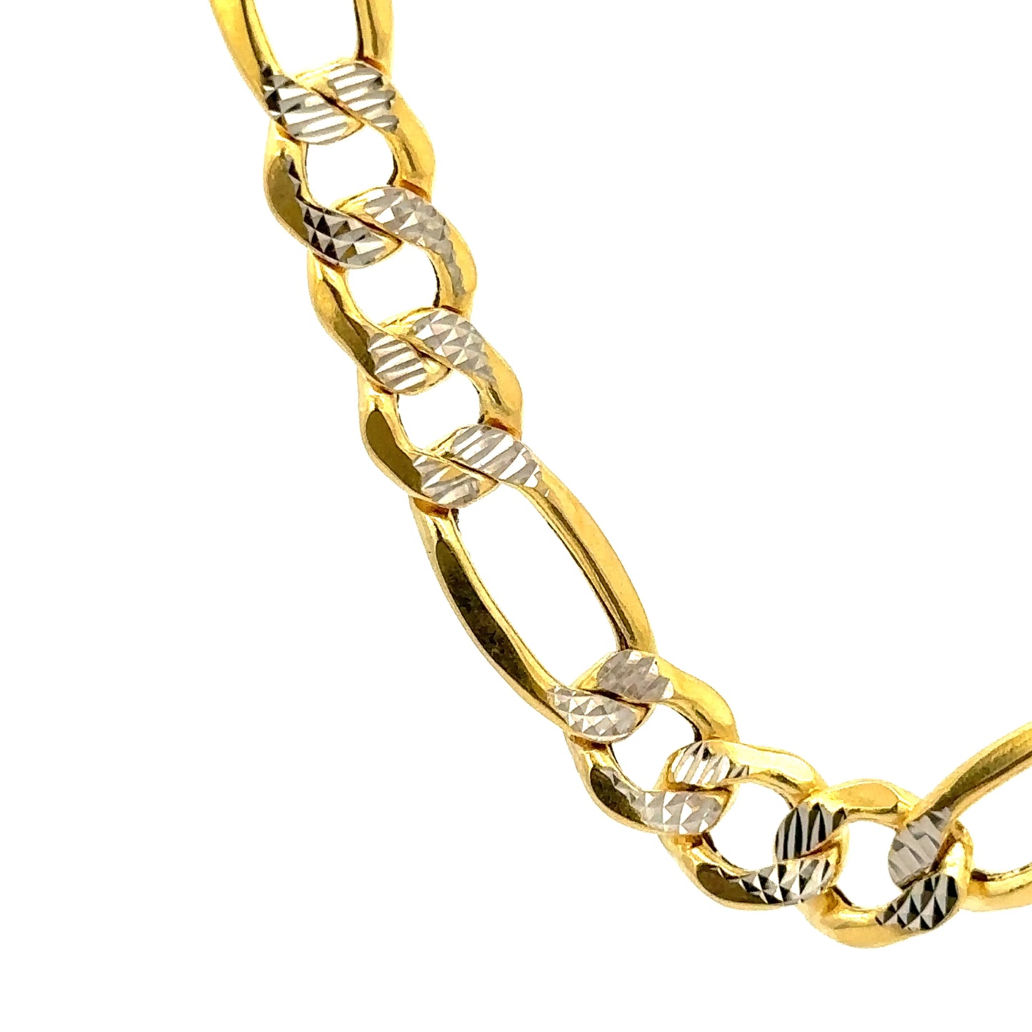 14k 9mm Hollow White Pave Figaro (20''=30.4gr)