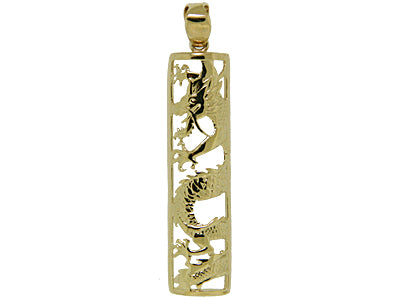 [Pendant] 14K Yellow Dragon Good Fortune Stick (Small, Medium)