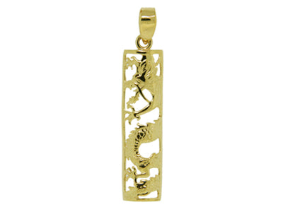 [Pendant] 14K Yellow Dragon Good Fortune Stick (Small, Medium)