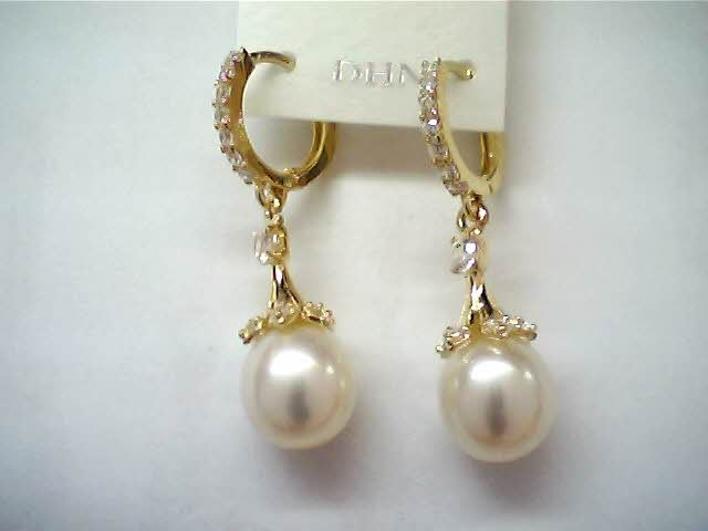 [Earring] DN Women's Pearl Trumpet Dangle & Cubic Zirconia