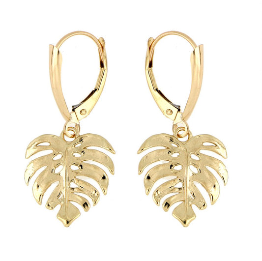 [Earring] NTC-478 14K Thick Leaves Monstera Earrings (approx. 2.5g)