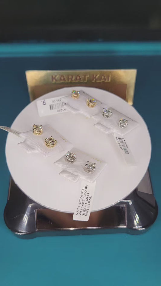 [Earring] Natural Diamond Stud Set in 14K Gold (Yellow & White Gold)